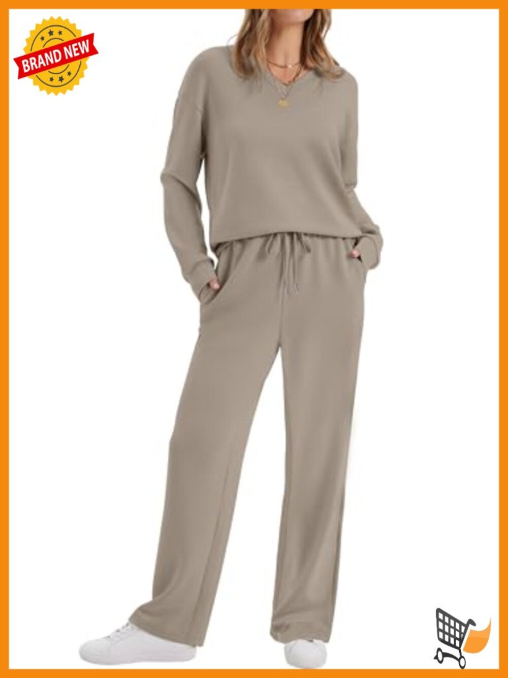 Women's 2 Piece Lounge Set Long Sleeve V-Neck Pullover Wide Leg Pants